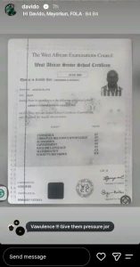 Davido trolls Edo gov with WAEC result after Adeleke jibe